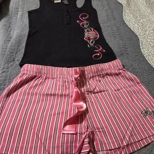 Black Tank Top and Pink Striped Shorts Set Womens Size M